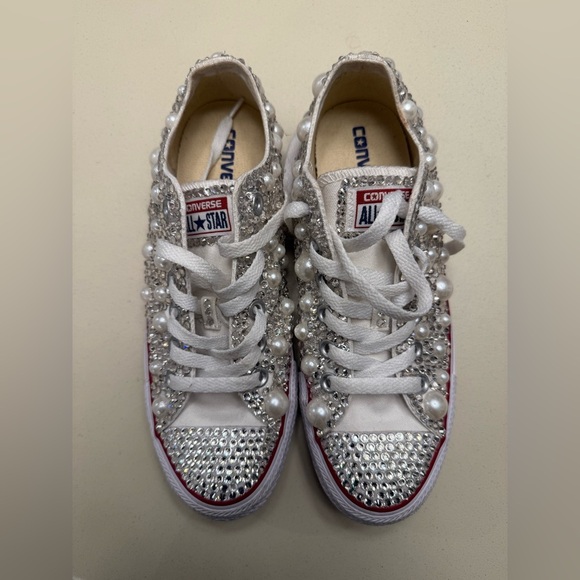 Hand Beaded and Crystal Converse All Star Low Top Sneakers - Picture 1 of 10